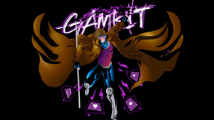 Gambit with playing cards and lightning