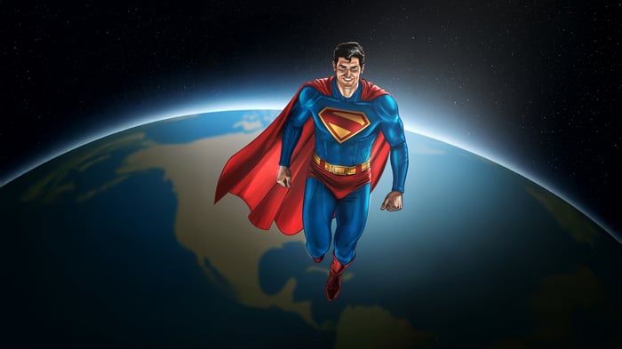 Superman flying over Earth