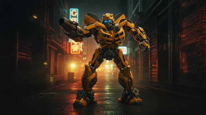 Bumblebee in a Neon-Lit Alleyway