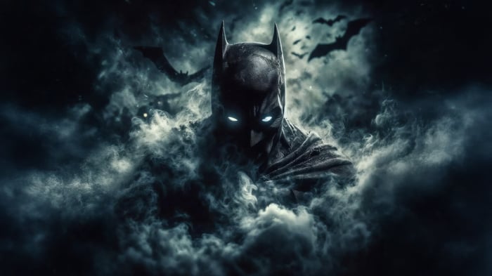 Batman Emerging from Smoke with Bats