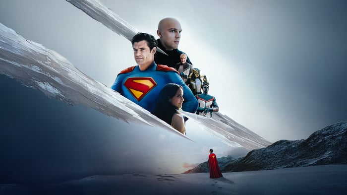 Superman and allies on a snowy landscape