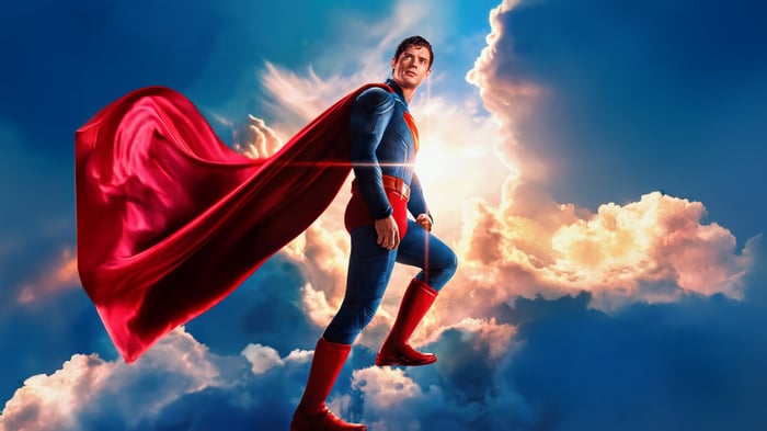 Superman in the Sky with Red Cape