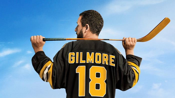 Adam Sandler as Happy Gilmore with Hockey Stick
