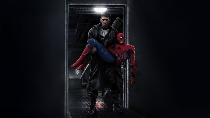 Punisher carrying injured Spider-Man
