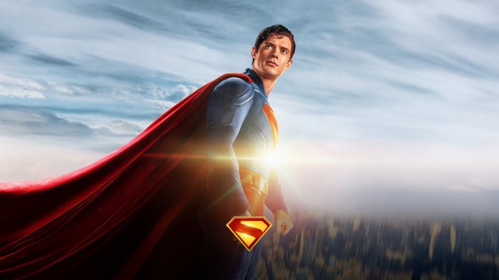 Superman in Flight Over a Cityscape