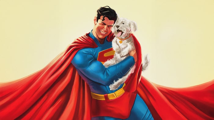Superman holding Krypto the Superdog