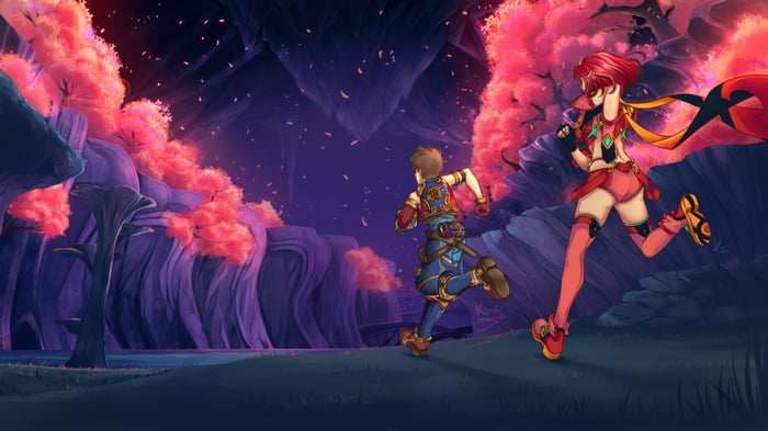 Xenoblade Chronicles 2 characters running in Uraya