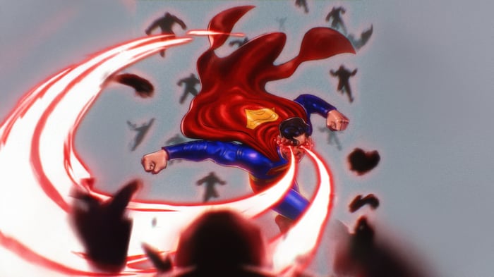 Superman uses heat vision against shadowy figures