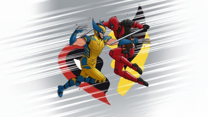 Deadpool and Wolverine in a fight