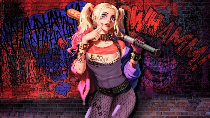 Harley Quinn with Baseball Bat and Graffiti