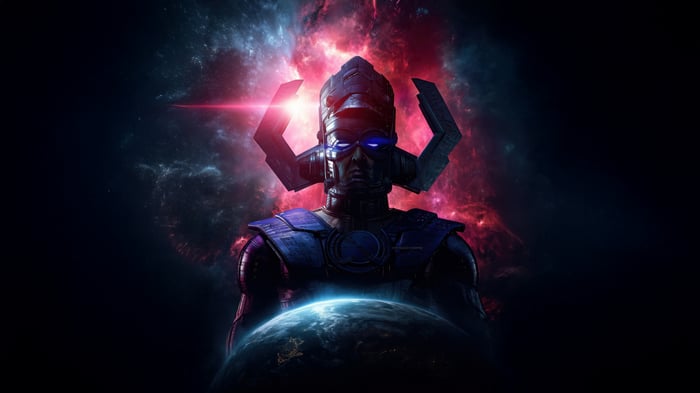 Galactus, the Universe Destroyer, holds a planet