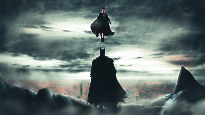Batman vs Superman in the rain