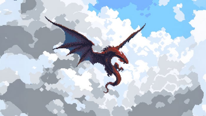 Red Dragon Flying Through Clouds