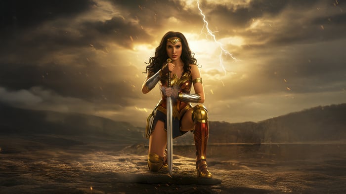 Wonder Woman kneeling with sword