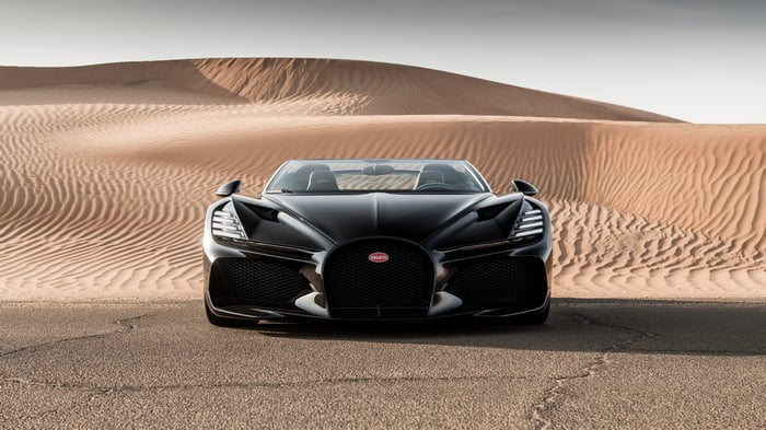 Black Bugatti Mistral W16 in Desert Landscape