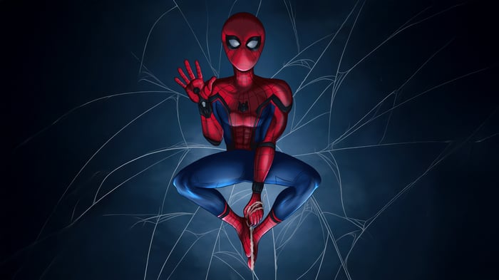 Spider-Man sitting on a spider web