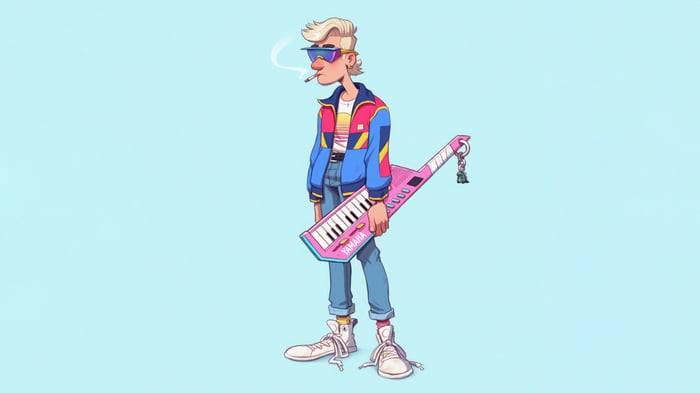 Retro Guy with Yamaha Keytar Smoking