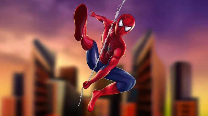 Spider-Man Swinging Through the City