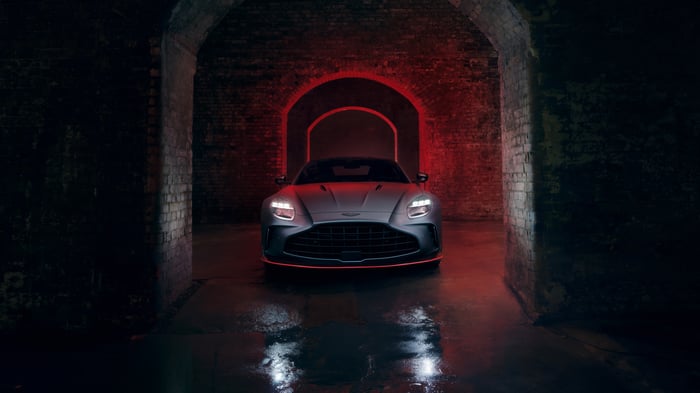 Aston Martin Vantage S in a brick tunnel