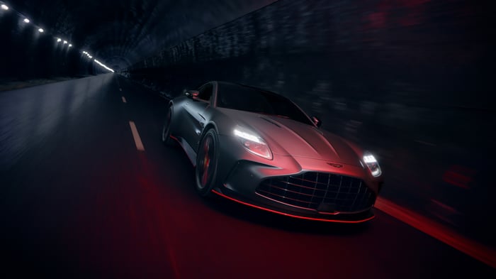 Aston Martin Vantage S driving through a tunnel