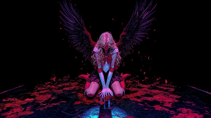 Fallen Dark Angel with Black Wings