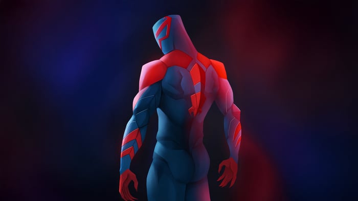 Spider-Man 2099 in blue and red suit