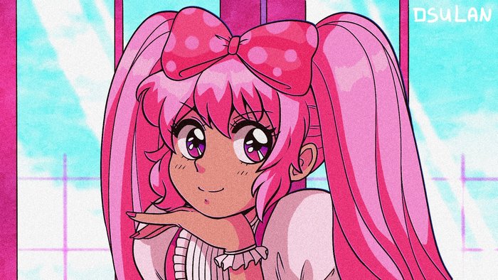 Omori character with pink hair and pink eyes
