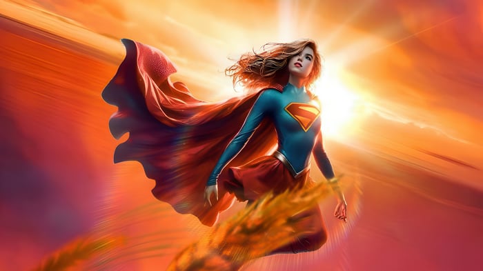 Milly Alcock as Supergirl flying