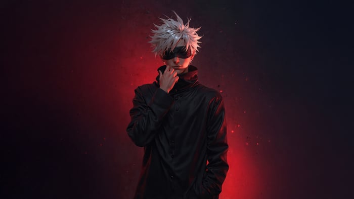 Gojo Satoru with blindfold and black coat