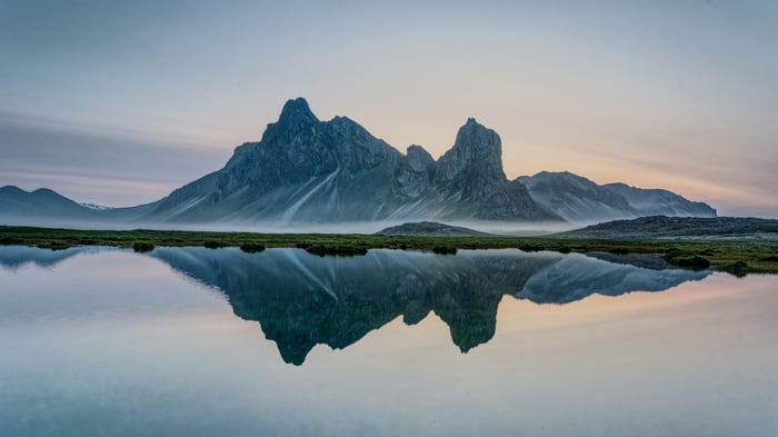 Mist and Mountains Reflected in Water