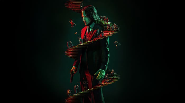 John Wick in a spiral of action figures