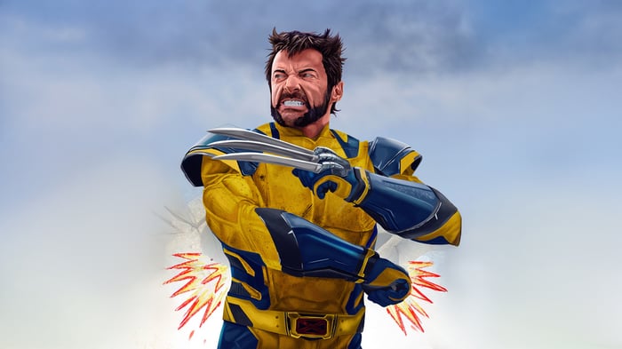 Wolverine in his yellow and blue suit with claws