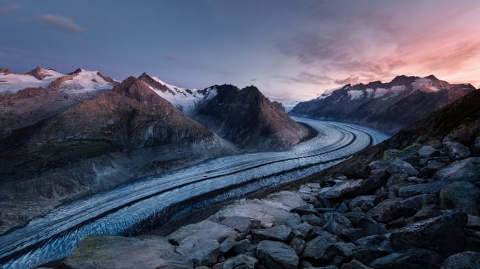 Aletsch Glacier and Bettmerhorn at sunset, Switzerland