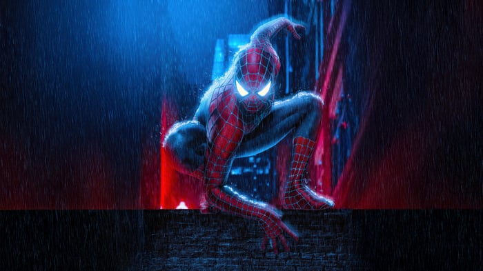 Spider-Man Crouching in the Rain