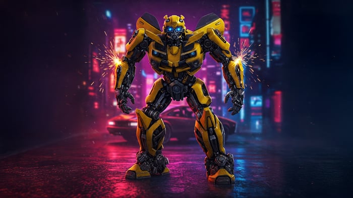 Bumblebee Robot in a Neon City