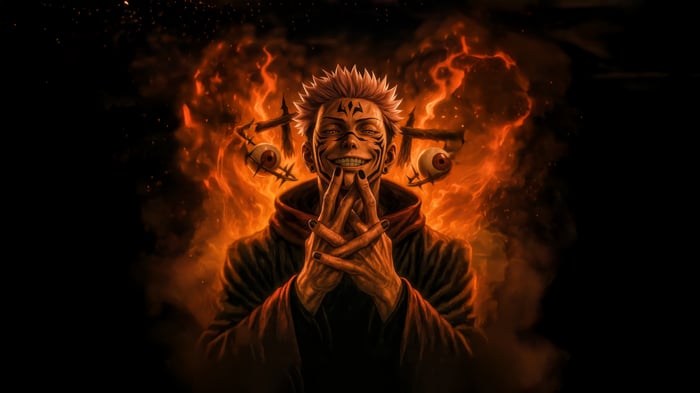 Sukuna surrounded by flames