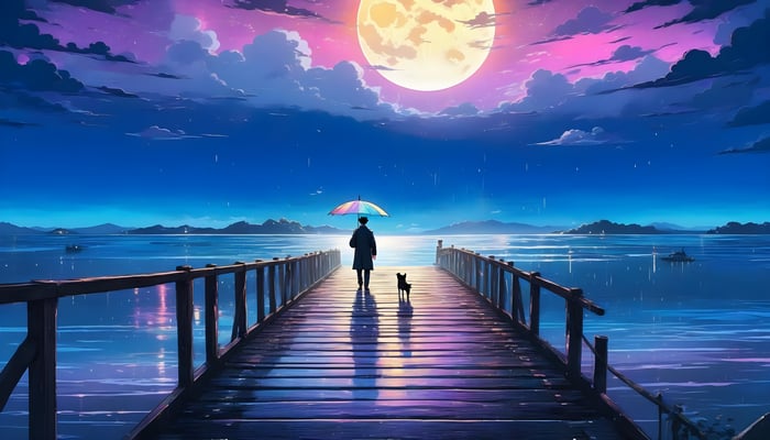 Person And Dog On A Pier Under A