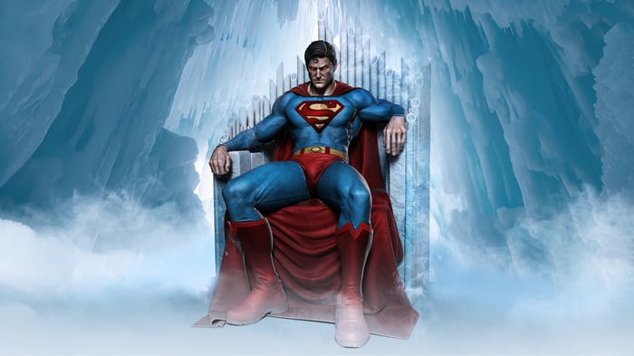 Superman sitting on an ice throne