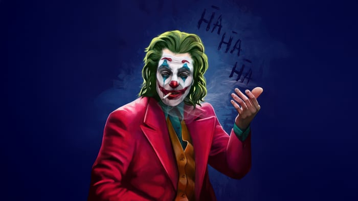 The Joker Smoking with 'HA HA' in the Background