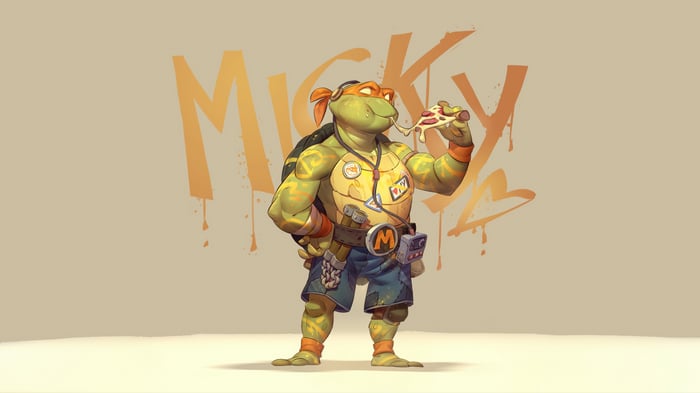 Michelangelo Teenage Mutant Ninja Turtle Eating Pizza