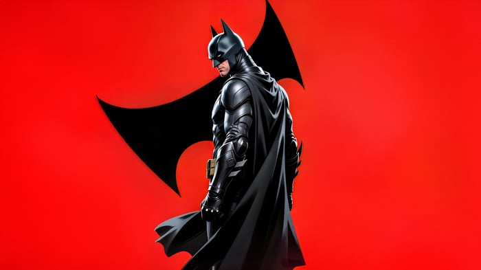 Batman on a Red Background with Bat Symbol