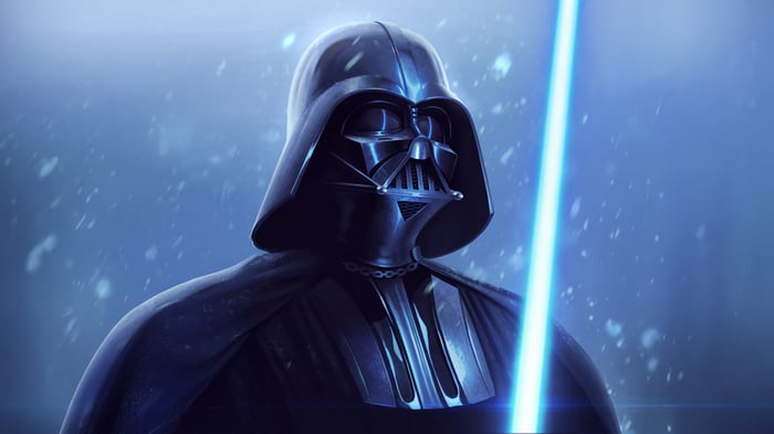 Darth Vader with a blue lightsaber