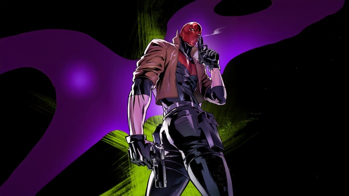 Red Hood with Guns and Purple Smoke