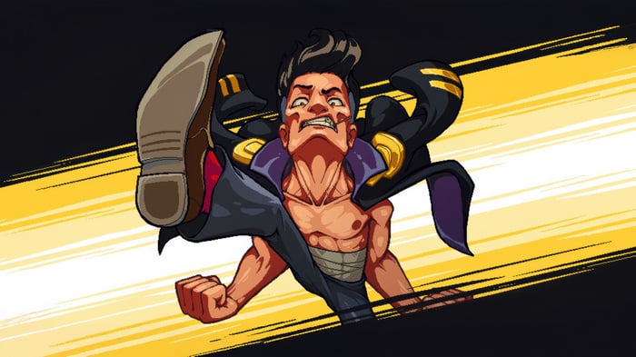 Ryu from Street Fighter performing a kick