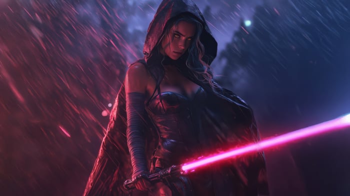 Hooded Sith Lord with Pink Lightsaber