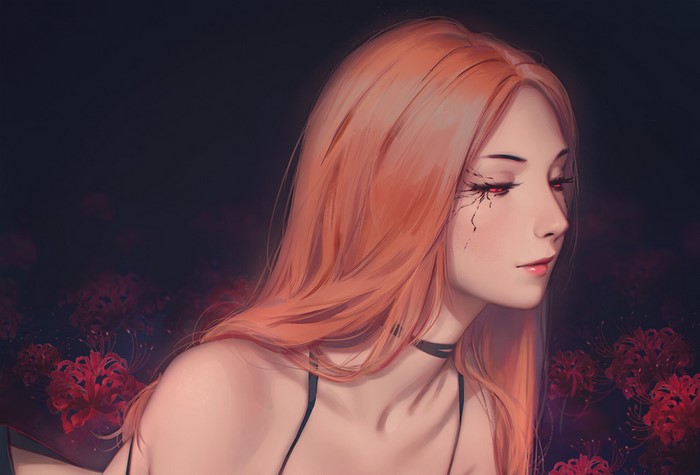 Itori from Tokyo Ghoul with red spider lilies