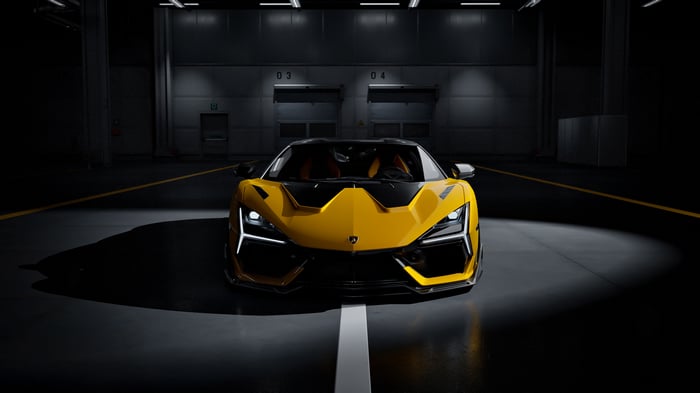 2025 Lamborghini Revuelto in a dark garage