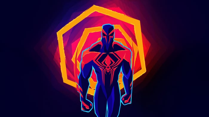 Spider-Man 2099 in front of a geometric portal