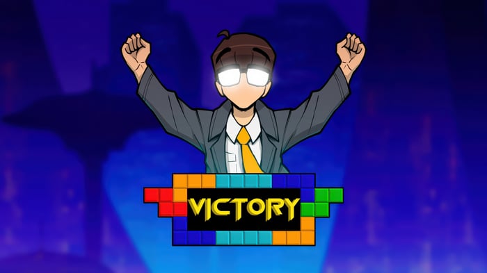 Victory screen with animated man