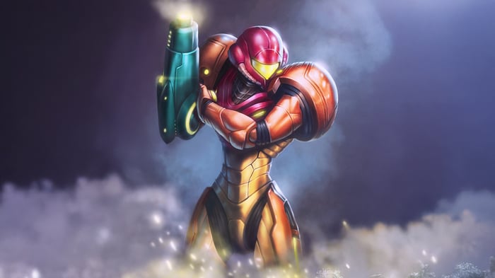 Samus Aran in her Power Suit with Arm Cannon
